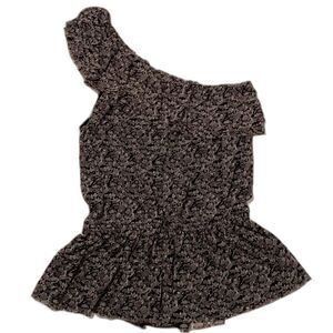Express Black White One Shoulder Ruffle Blouse Top Size Medium